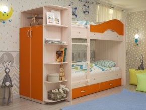 Кровать 2-х ярусная Мая с ящиками и шкафом на латофлексах оранж в Снежинске - snezhinsk.magazinmebel.ru | фото - изображение 1