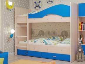 Кровать 2-х ярусная Мая с ящиками на латофлексах млечный дуб/синий в Снежинске - snezhinsk.magazinmebel.ru | фото - изображение 1