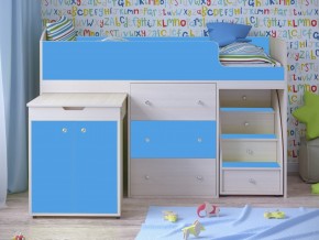 Кровать чердак Малыш 80х180 Дуб молочный, Голубой в Снежинске - snezhinsk.magazinmebel.ru | фото - изображение 1