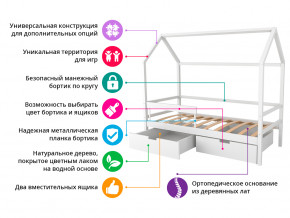 Кровать-домик Svogen с фото с ящиками и бортиком белый/динозаврики в Снежинске - snezhinsk.magazinmebel.ru | фото - изображение 2