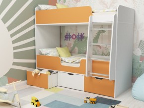 Кровать двухъярусная Малыш двойняшка белый-оранжевый в Снежинске - snezhinsk.magazinmebel.ru | фото