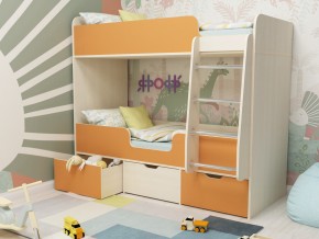 Кровать двухъярусная Малыш двойняшка дуб молочный-оранжевый в Снежинске - snezhinsk.magazinmebel.ru | фото