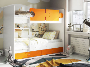 Кровать двухъярусная Тетрис латы с бортиками белый-оранжевый в Снежинске - snezhinsk.magazinmebel.ru | фото
