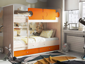 Кровать двухъярусная Тетрис латы с бортиками дуб млечный-оранжевый в Снежинске - snezhinsk.magazinmebel.ru | фото - изображение 1
