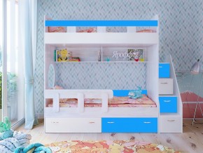 Кровать двухъярусная Юниор 1 винтерберг-белый с голубым в Снежинске - snezhinsk.magazinmebel.ru | фото